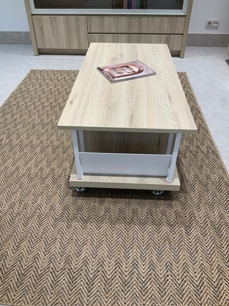 MESA CENTRO ELEVABLE C/RUEDAS Y REVISTERO